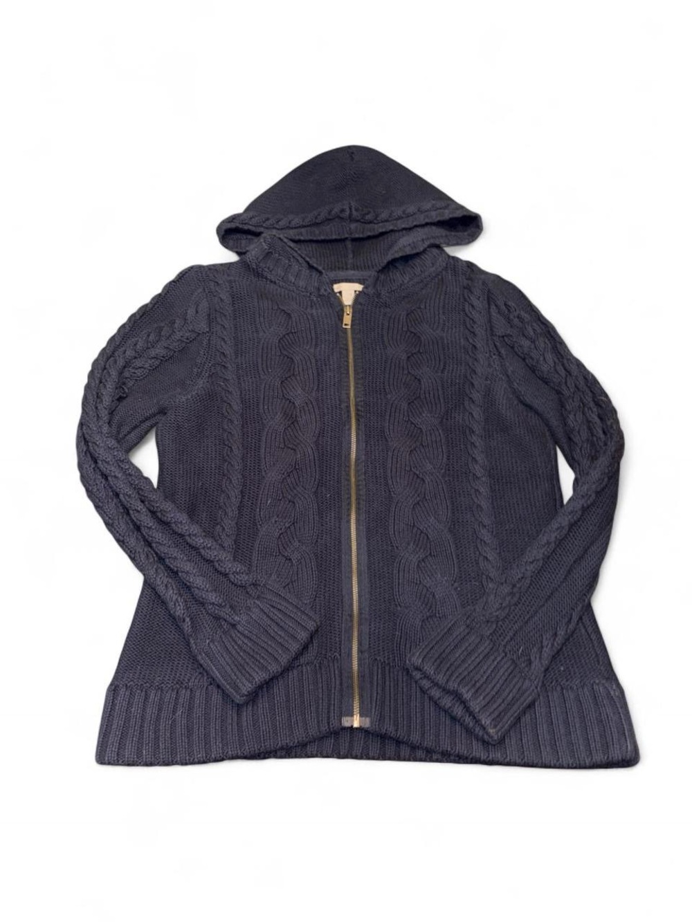 Old Navy Navy Hooded Cable Zip-Up Sweater